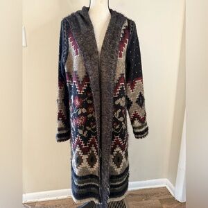 Vertigo southwestern long line hoodie cardigan sweater SZ M